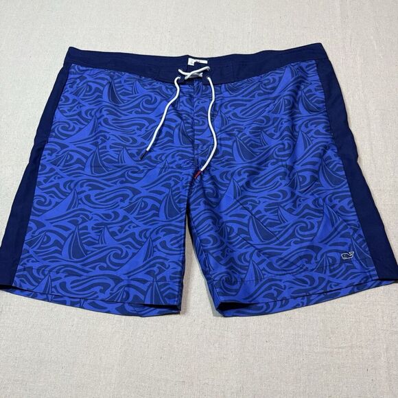 Vineyard Vines Shorts Mens XXL Blue Board Shorts Swim Trunks Tropical Sail Beach - Picture 1 of 7